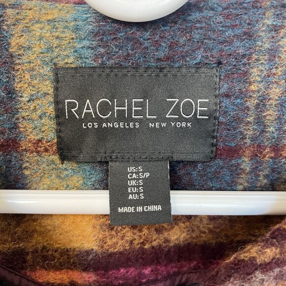Rachel Zoe S‎ Purple Yellow Plaid Wool Blend Open Blazer Jacket Coat Fall Autumn - Picture 2 of 12